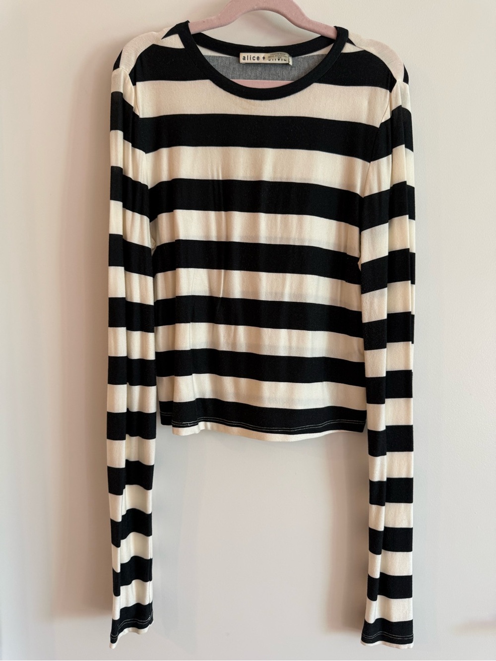 Alice + Olivia Black & White Striped Long Sleeve Top Size S